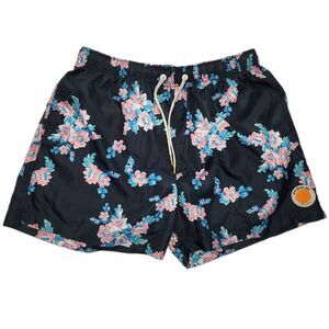 AMBSN California Men's Black Floral Swim Trunks Lined Size S